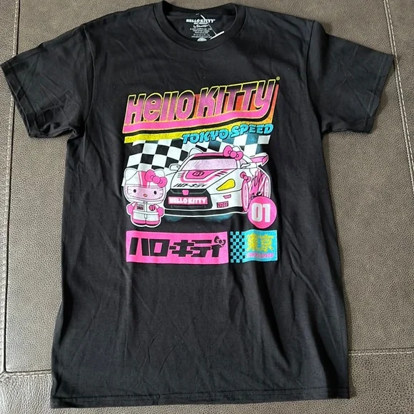 Sanrio Tops New Hello Kitty Tokyo Speed Black Race Car Tshirt